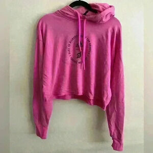 Adidas Embroidered Pink Cropped Pullover Hoodie